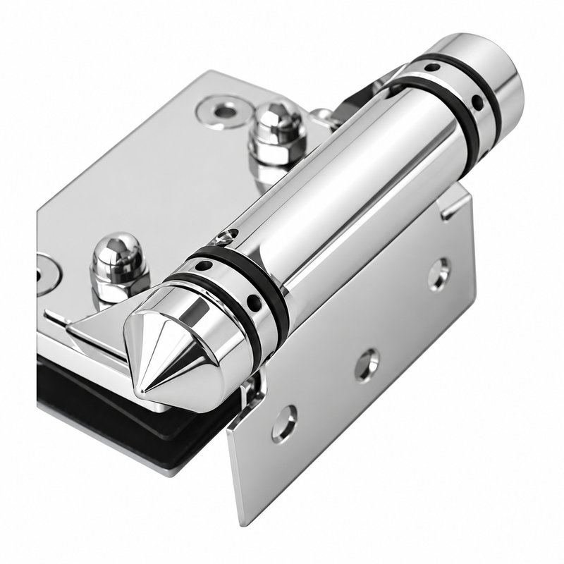 Conical-Cap Wall-Mount Pool Gate Hinge — Polished silver appearance concept