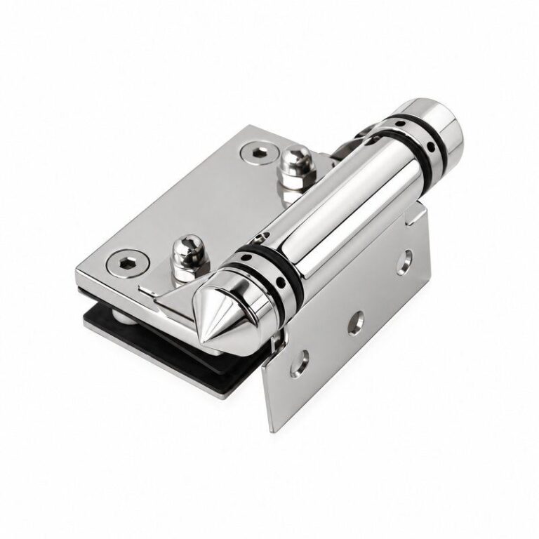 Conical-Cap Wall-Mount Pool Gate Hinge — Polished silver appearance concept