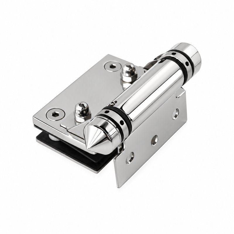Conical-Cap Wall-Mount Pool Gate Hinge — Polished silver appearance concept