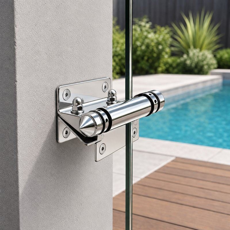 Conical-Cap Wall-Mount Pool Gate Hinge — Polished silver appearance concept
