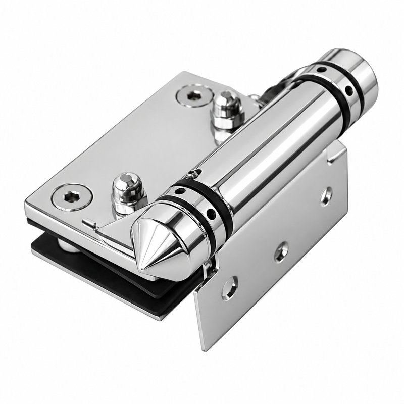 Conical-Cap Wall-Mount Pool Gate Hinge — Polished silver appearance concept