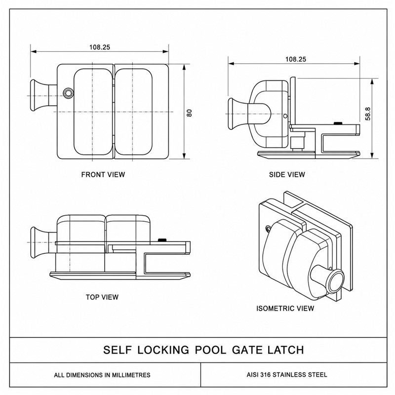 Black-Housing Inline Glass Pool Gate Latch