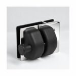 Black-Housing Inline Glass Pool Gate Latch — Black housing with polished silver bracket concept
