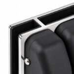 Black-Housing Inline Glass Pool Gate Latch — Black housing with polished silver bracket concept