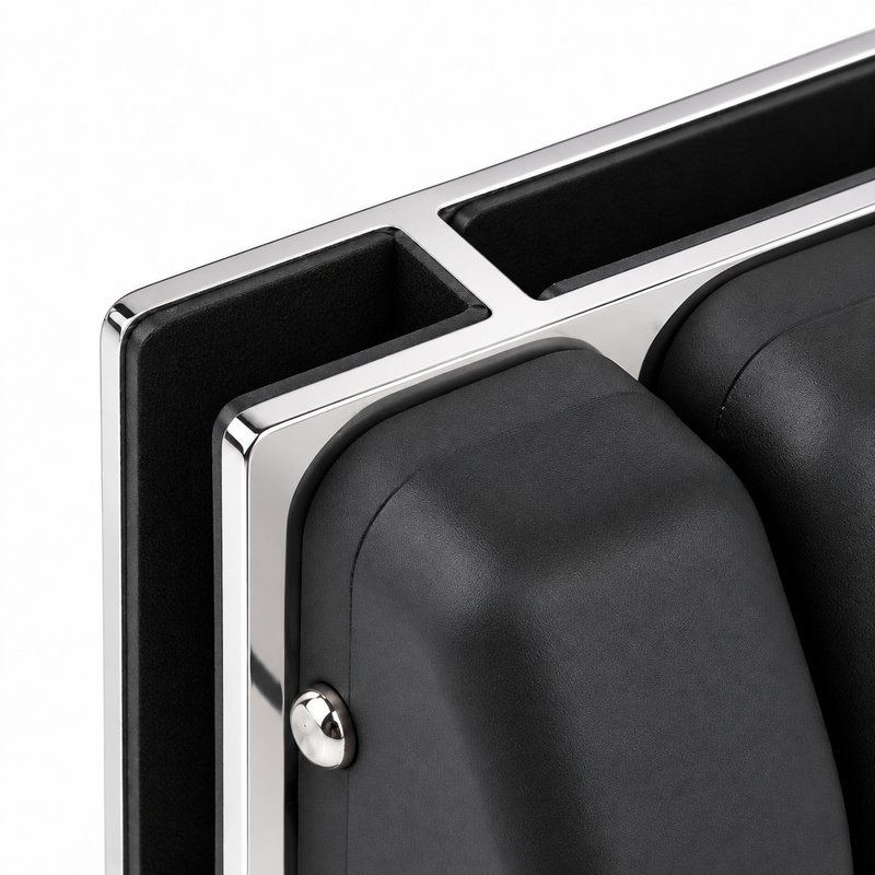 Black-Housing Inline Glass Pool Gate Latch — Black housing with polished silver bracket concept