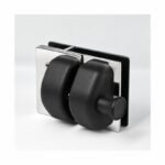 Black-Housing Inline Glass Pool Gate Latch — Black housing with polished silver bracket concept