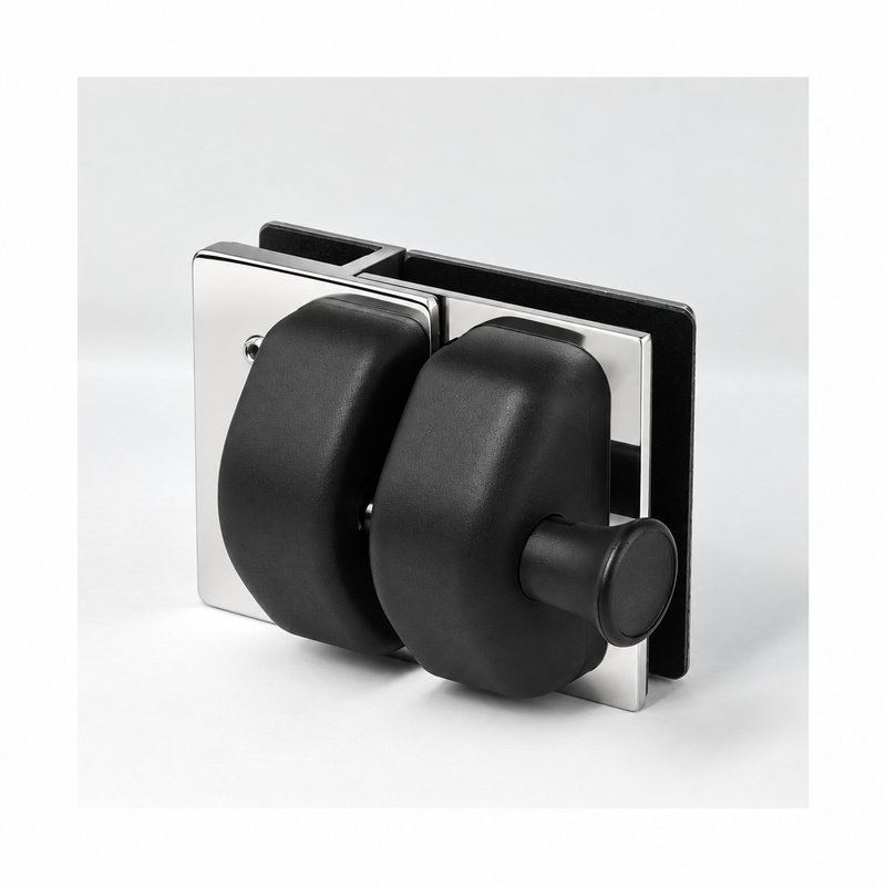 Black-Housing Inline Glass Pool Gate Latch — Black housing with polished silver bracket concept