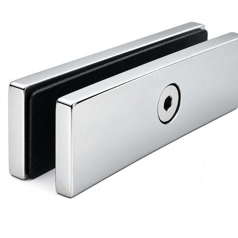 Short Flat Glass Pool Fence Joiner — Polished silver appearance concept