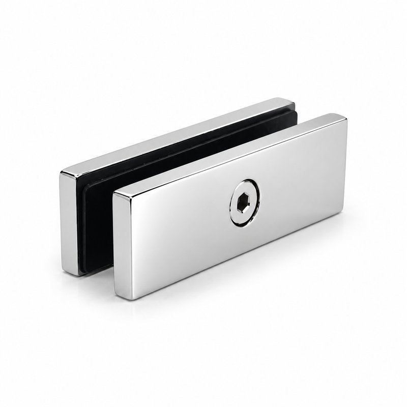Short Flat Glass Pool Fence Joiner — Polished silver appearance concept