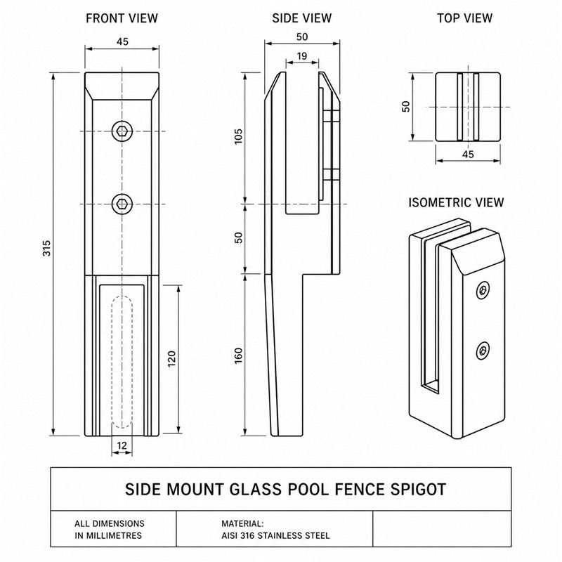 Side-Mount Glass Pool Fence Spigot