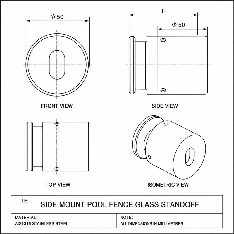 Slotted-Face Glass Pool Fence Standoff