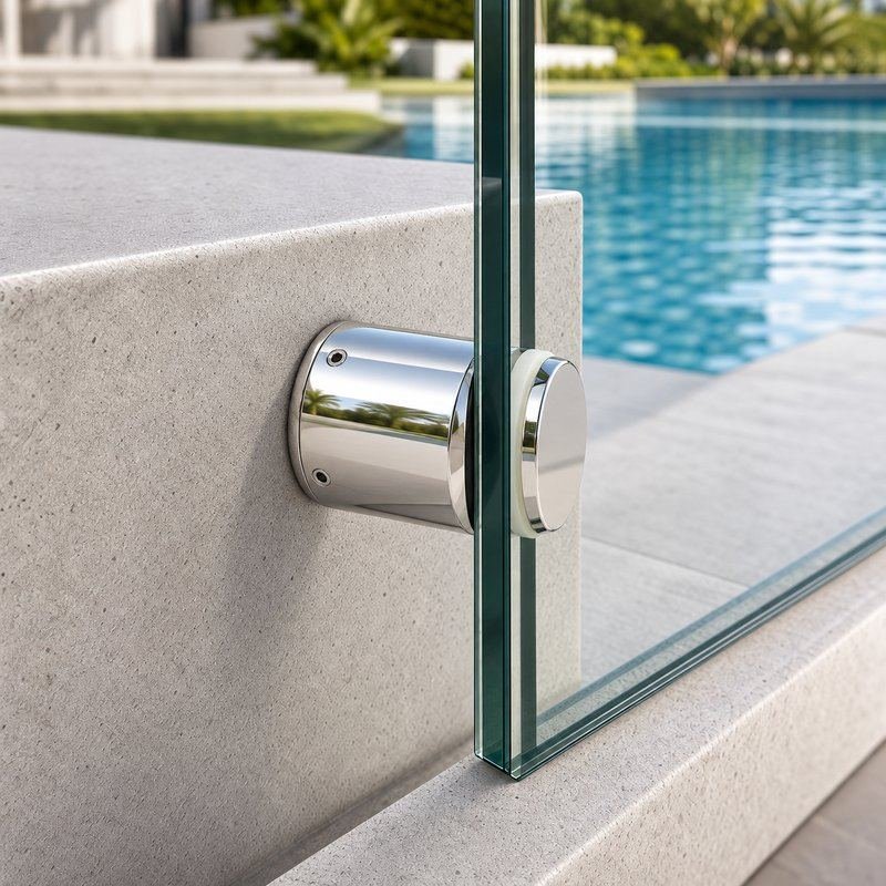 Slotted-Face Glass Pool Fence Standoff — Polished silver appearance concept