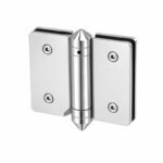 Conical-Pivot Glass-to-Glass Pool Gate Hinge — Polished silver appearance concept