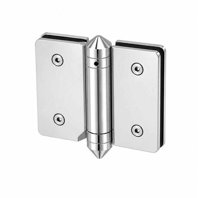 Conical-Pivot Glass-to-Glass Pool Gate Hinge — Polished silver appearance concept