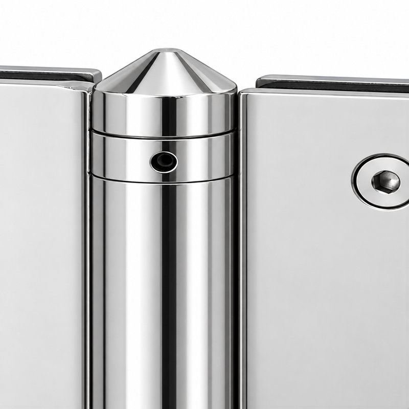 Conical-Pivot Glass-to-Glass Pool Gate Hinge — Polished silver appearance concept