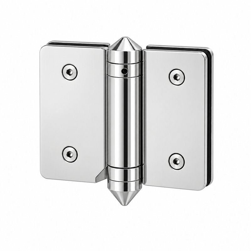 Conical-Pivot Glass-to-Glass Pool Gate Hinge — Polished silver appearance concept