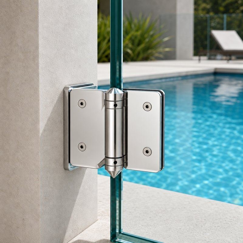 Conical-Pivot Glass-to-Glass Pool Gate Hinge — Polished silver appearance concept
