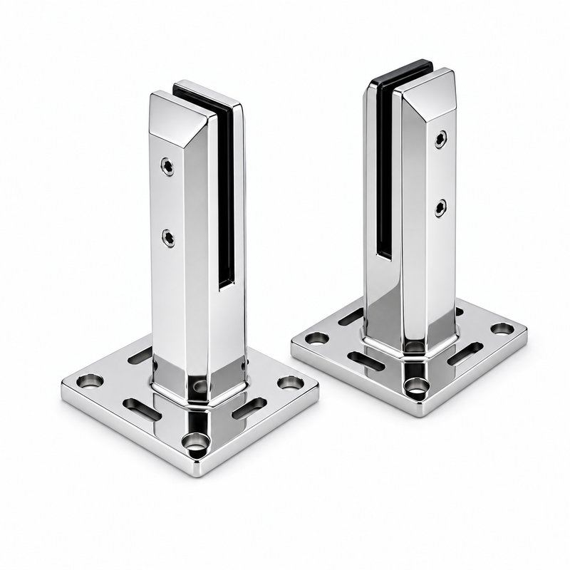 Square Bolt-Down Glass Pool Fence Spigot — Polished silver appearance concept