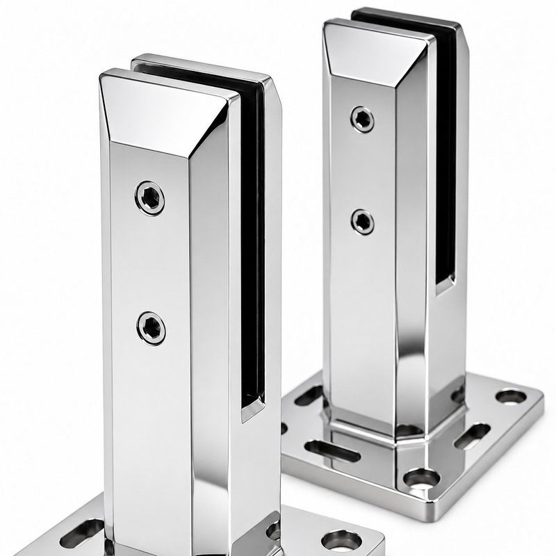 Square Bolt-Down Glass Pool Fence Spigot — Polished silver appearance concept