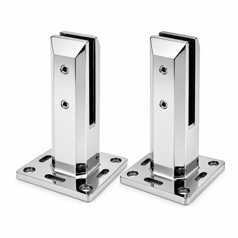 Square Bolt-Down Glass Pool Fence Spigot — Polished silver appearance concept