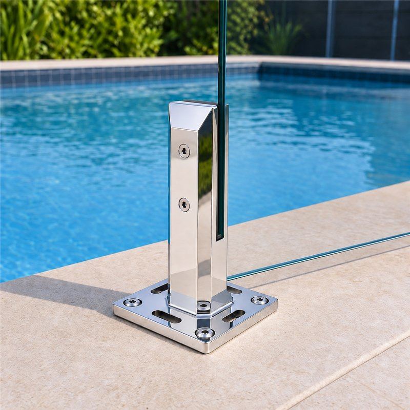 Square Bolt-Down Glass Pool Fence Spigot — Polished silver appearance concept