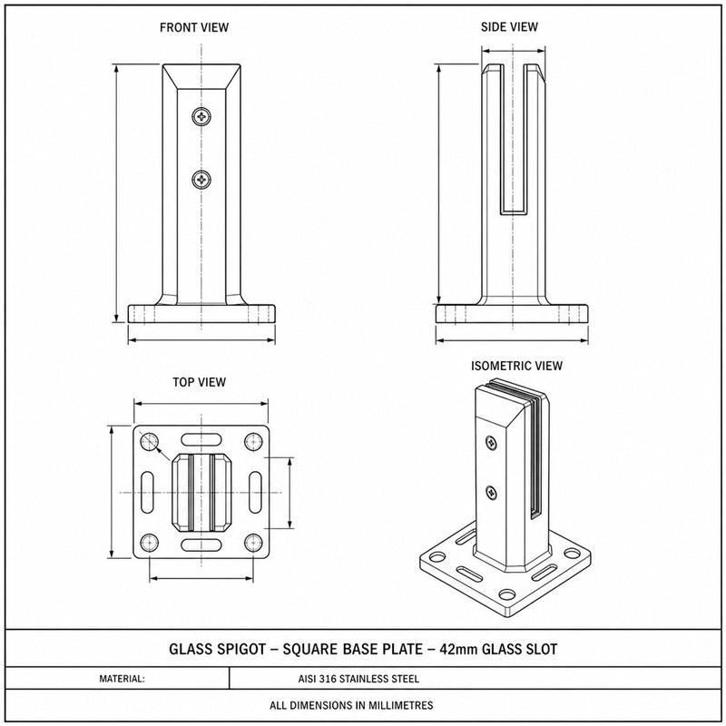 Square Bolt-Down Glass Pool Fence Spigot — Polished silver appearance concept