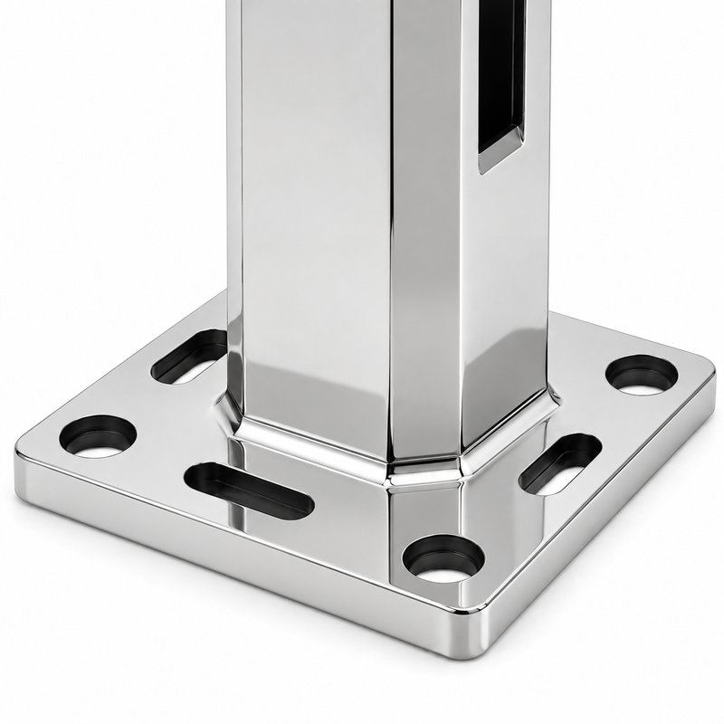 Square Bolt-Down Glass Pool Fence Spigot — Polished silver appearance concept