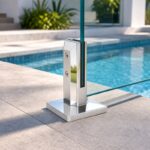 Square Cover-Plate Glass Pool Fence Spigot — Polished silver appearance concept