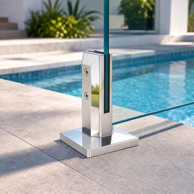 Square Cover-Plate Glass Pool Fence Spigot — Polished silver appearance concept