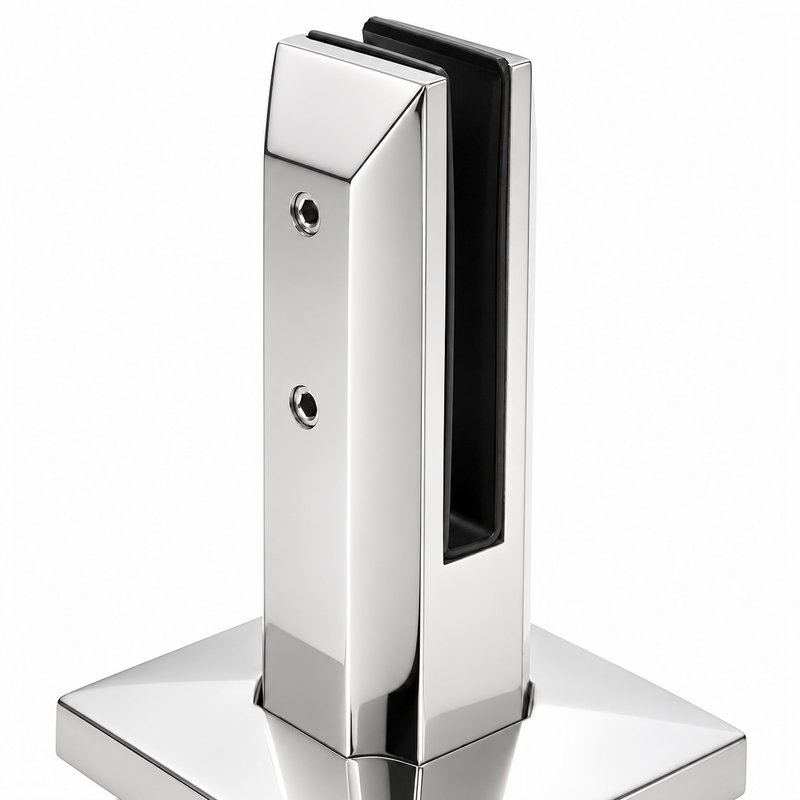 Square Cover-Plate Glass Pool Fence Spigot — Polished silver appearance concept