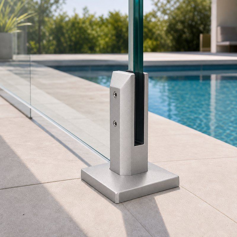 Square Cover-Plate Glass Pool Fence Spigot — Matte silver appearance concept