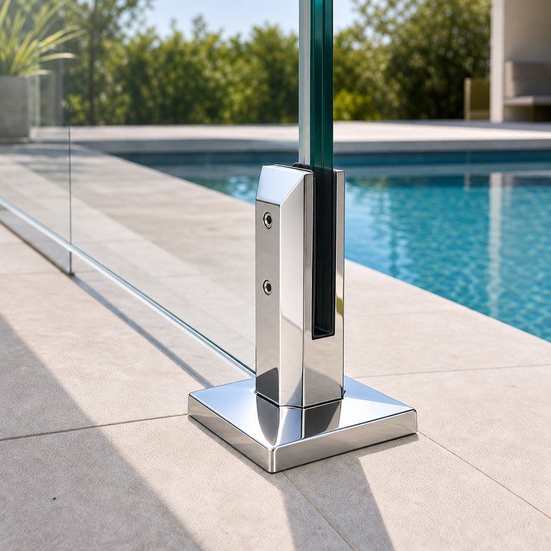 Square Cover-Plate Glass Pool Fence Spigot — Polished silver appearance concept