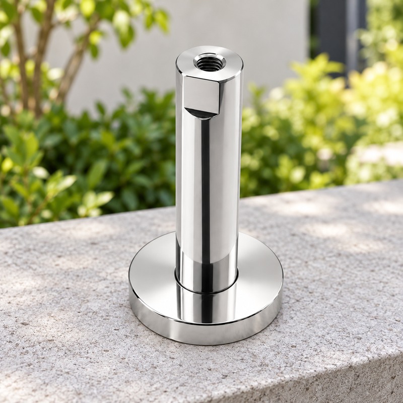 Female Threaded Standoff Foot — Polished silver appearance