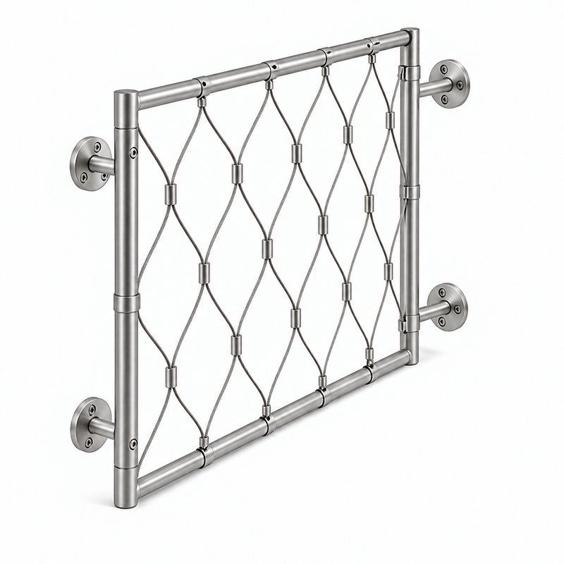 Ferruled Cable Mesh Frame — Fine brushed silver appearance