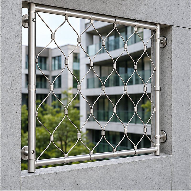 Ferruled Cable Mesh Frame — Fine brushed silver appearance