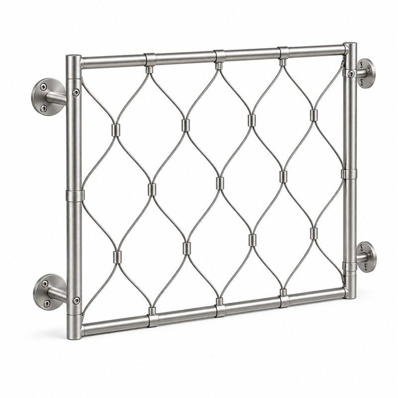 Ferruled Cable Mesh Frame — Fine brushed silver appearance