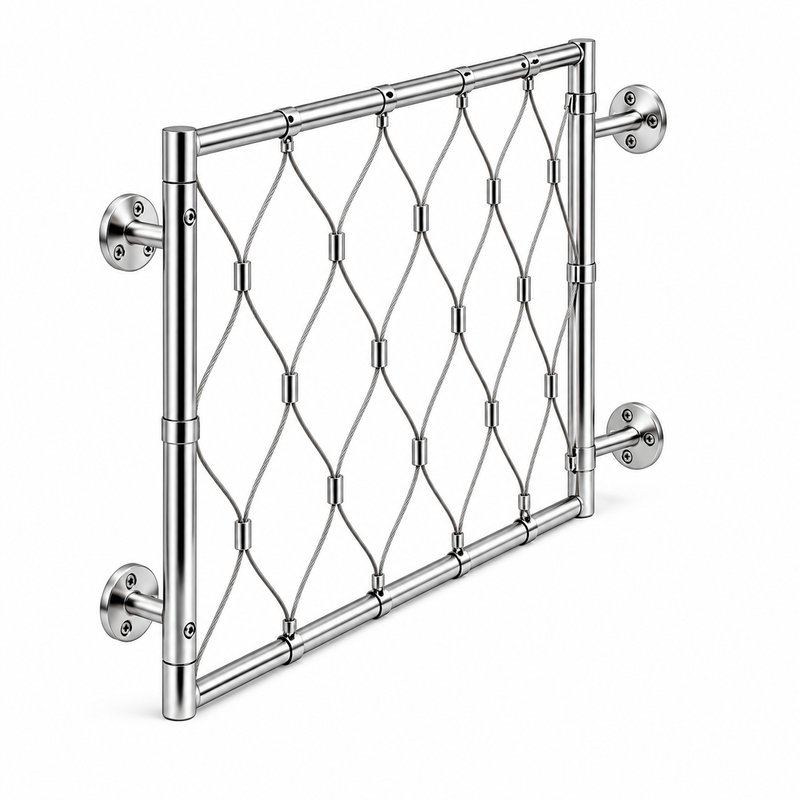Ferruled Cable Mesh Frame — Polished silver appearance