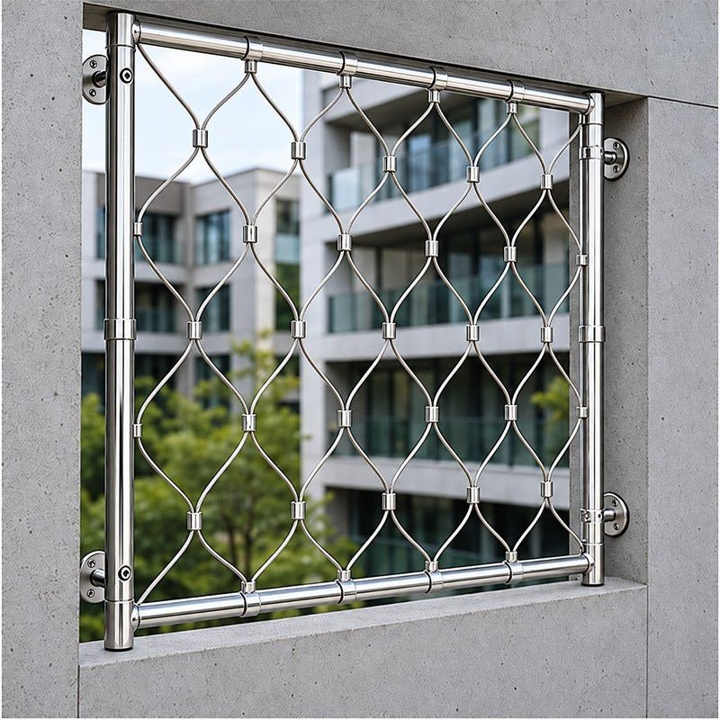 Ferruled Cable Mesh Frame — Polished silver appearance
