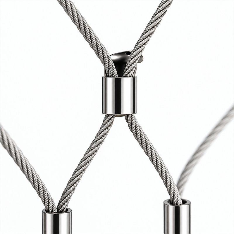 Ferruled Cable Mesh Frame — Polished silver appearance