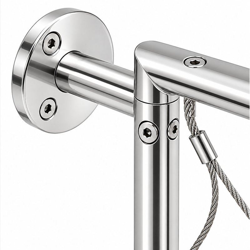 Ferruled Cable Mesh Frame — Polished silver appearance