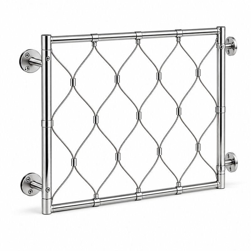 Ferruled Cable Mesh Frame — Polished silver appearance