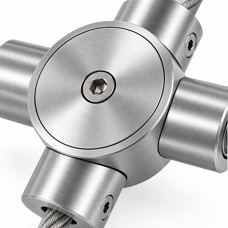 Four Way Cable Cross Connector — Fine brushed silver appearance