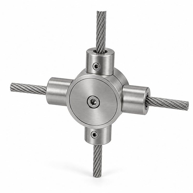 Four Way Cable Cross Connector — Fine brushed silver appearance