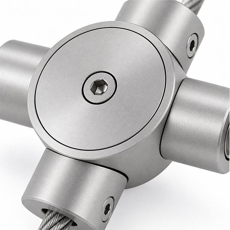 Four Way Cable Cross Connector — Matte silver appearance