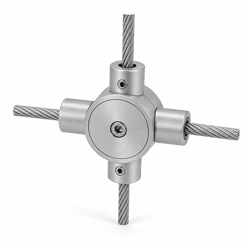 Four Way Cable Cross Connector — Matte silver appearance
