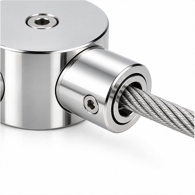Four Way Cable Cross Connector — Polished silver appearance