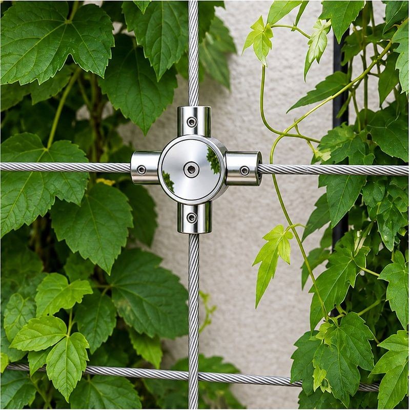 Four Way Cable Cross Connector — Polished silver appearance