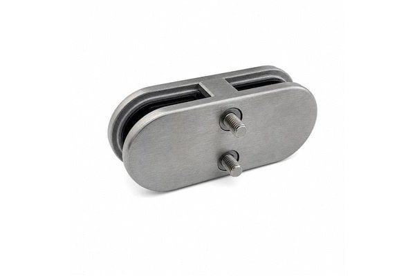 Inline glass connector clamp viewed at an angle