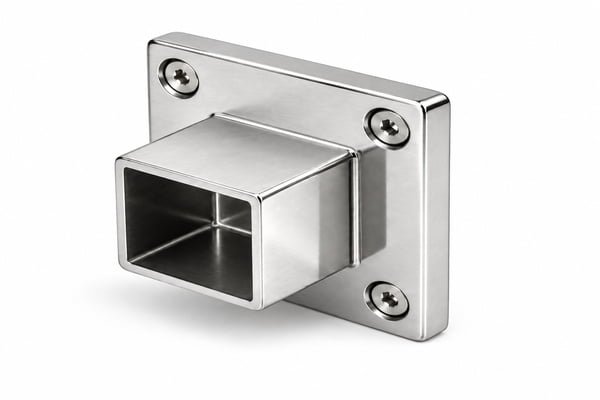 Square Tube Wall Flange Connector — Reflective silver appearance concept - alternate product view