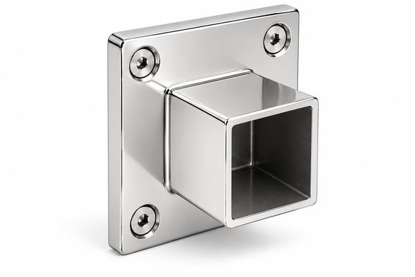 Square Tube Wall Flange Connector — Reflective silver appearance concept - product reference